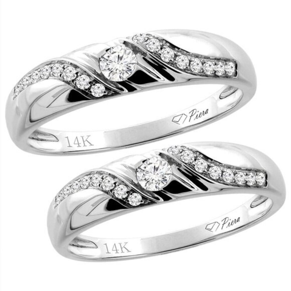 14K White Gold 2-pc Diamond Wedding Ring Set 5 mm His & 4 mm Hers sizes 5 to 10